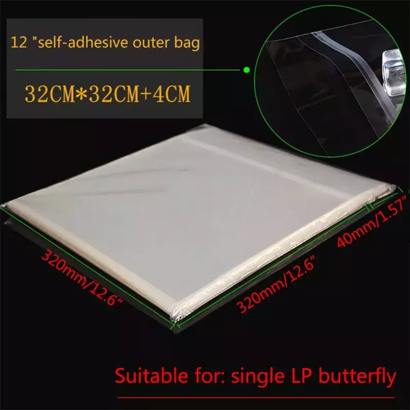 50Pcs 12" Recording Protective Sleeve for Turntable Player LP Vinyl Record Self Adhesive Records Bag