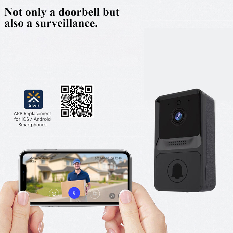 วิดีโอกล้องแบตเตอรี่ไร้สาย Doorbell ริงโทน PIR Motion Detector 1080P HD WiFi Night Vision มุมกว้าง