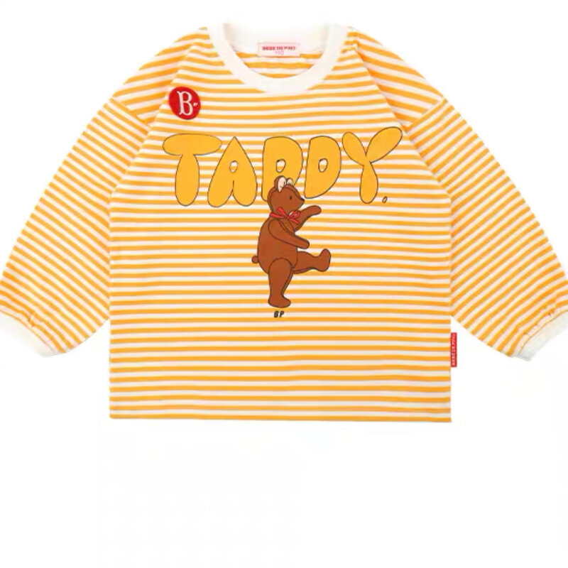(Spot) 22 otoño rayas sueltas cuello redondo Camiseta de manga larga para niños y niñas