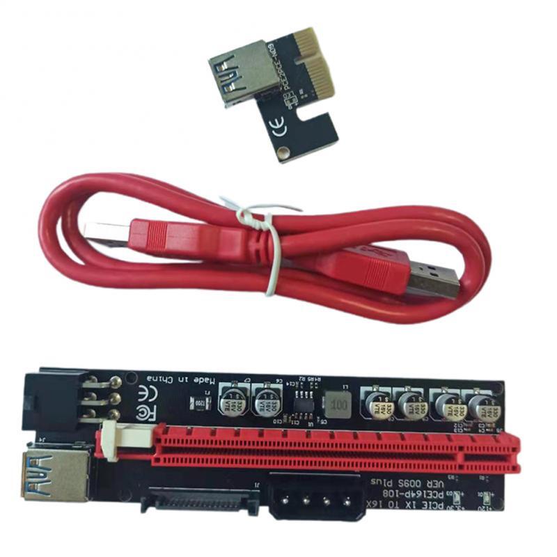 VER 009S PCI-E 라이저 카드, PCI-E1X-16X 그래픽 카드, 익스텐션 케이블 전송 와이어링, USB3.0 인터페이스, 6PIN SATA 인터페이스