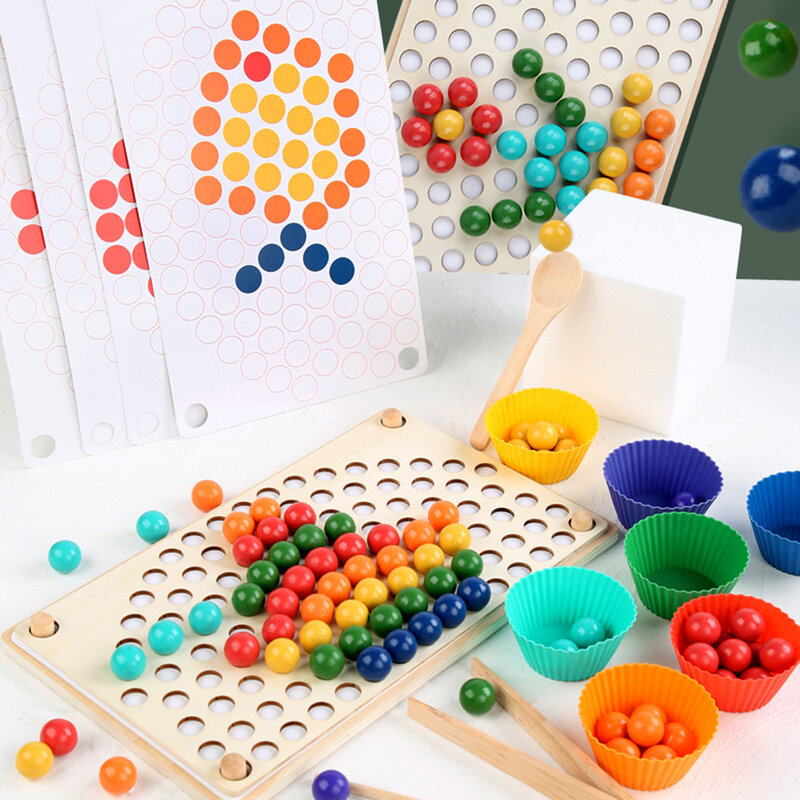 Juguetes de tablero de arcoíris para niños, cuentas de Clip, clasificación de colores, rompecabezas de reconocimiento, juguete interactivo para niños, regalo de cumpleaños