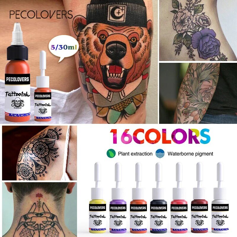 Encre de tatouage professionnelle pour l'art corporel, pigment de micropigmentation végétale naturelle, encre de tatouage en continu, 9 couleurs, 5 ml/bouteille