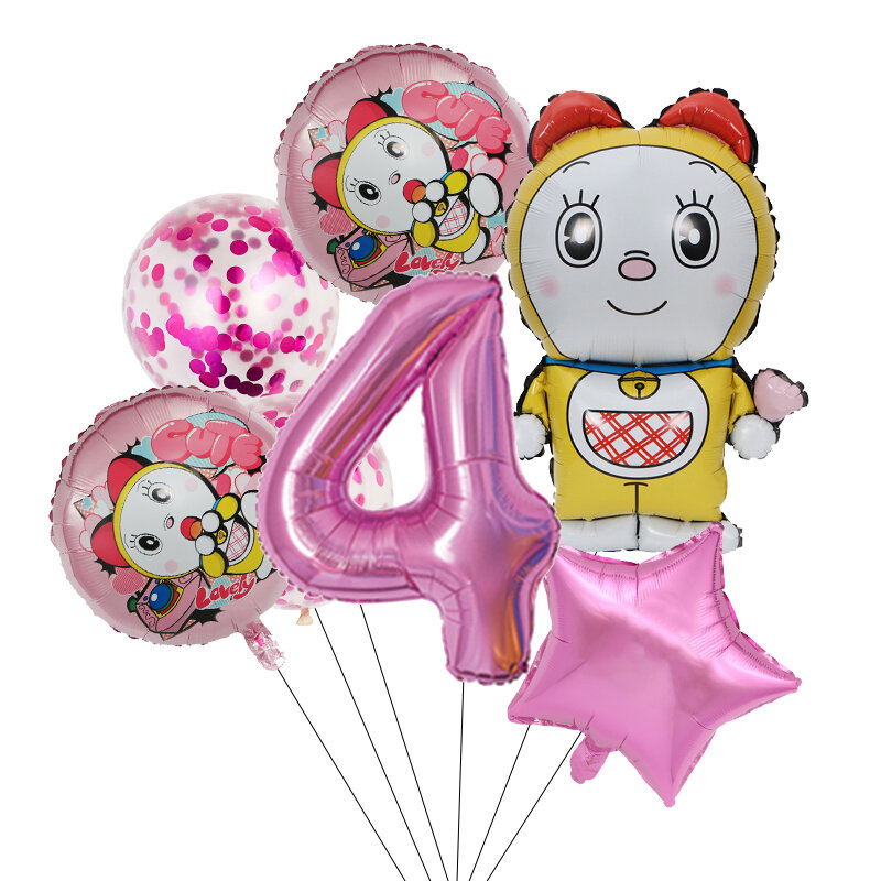7pcs Doraemon Foil Balloons Cartoon Jingle Cat Air Ballons Happy Birthday Party Decoration Supplies Kids Balloon Boys Girls Toys