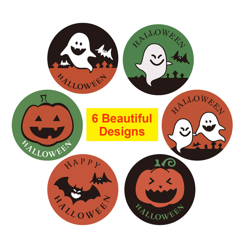 100-500pcs Halloween Pumpkin Witch Self Adhesive Paper Stickers Candy Bags Box Gift Packaging Sealing Sticker Labels