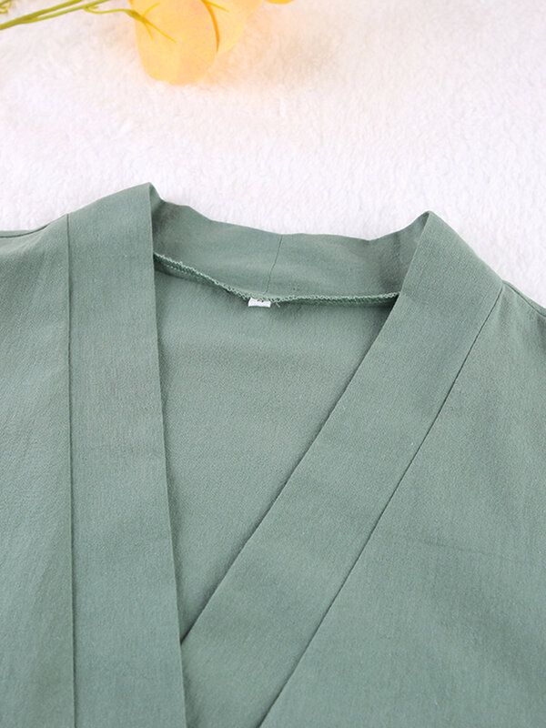 Hiloc-Albornoz holgado verde para mujer, ropa de dormir de algodón de manga larga, minivestido Sexy para primavera 2022