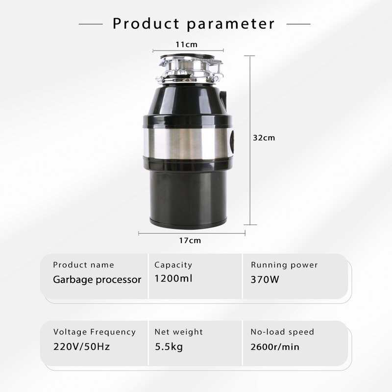 Kitchen Garbage Disposal Stainless Steel Grinder material Processor with Sound Reduction Food Waste Disposer Grinding System