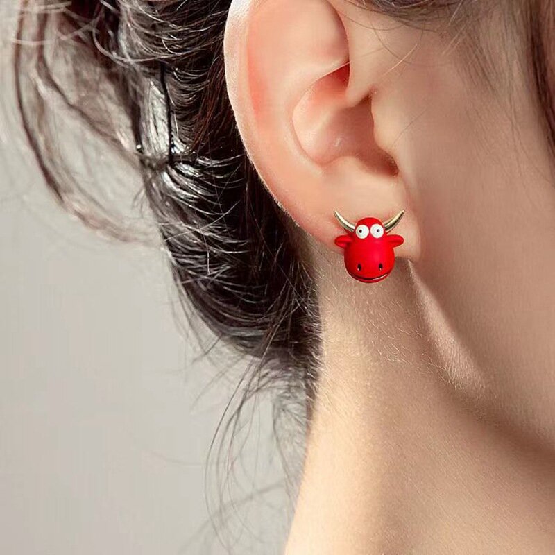 925 Silver Needle Cute Bull Stud Earrings Female Cartoon Zodiac Fashion Earrings korean fashion 2022