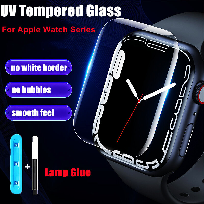 Kaca Tempered UV untuk IWatch 3 2 1 38MM 42MM Pelindung Layar untuk Apple Watch 7 6 SE 5 4 45MM 41MM 40MM 44MM Film Pelindung