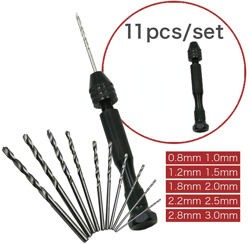 Pin Vise Hand Drill Bits Set 10pcs Twist Drill Bits Precision Mini Micro Rotary Tools for Wood Jewelry Plastic