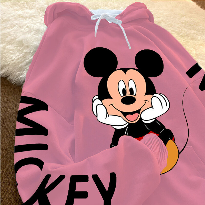 Disney mickey minnie mouse pulôver das mulheres kawaii casual harajuku impressão superior com capuz solto camisola manga longa 2021 novas roupas