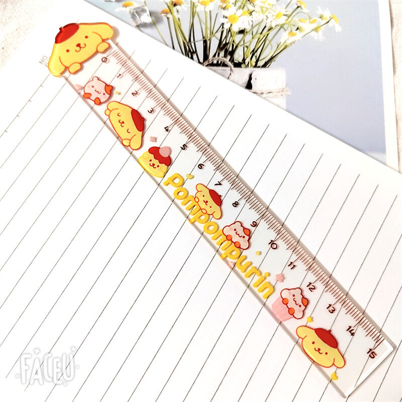 12cm Kawaii Sanrio Cinnamoroll Hello Kitty Kuromi Clear Plastic Acrylic Shatter Resistant Metric Ruler Office School Supplies