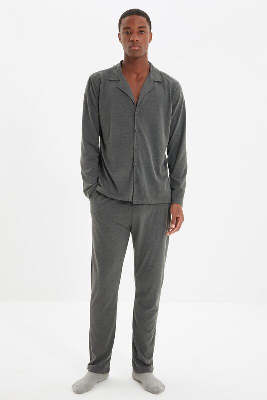 Trendyol masculino regular ajuste apaş colar pijamas conjunto thmaw22pt0433