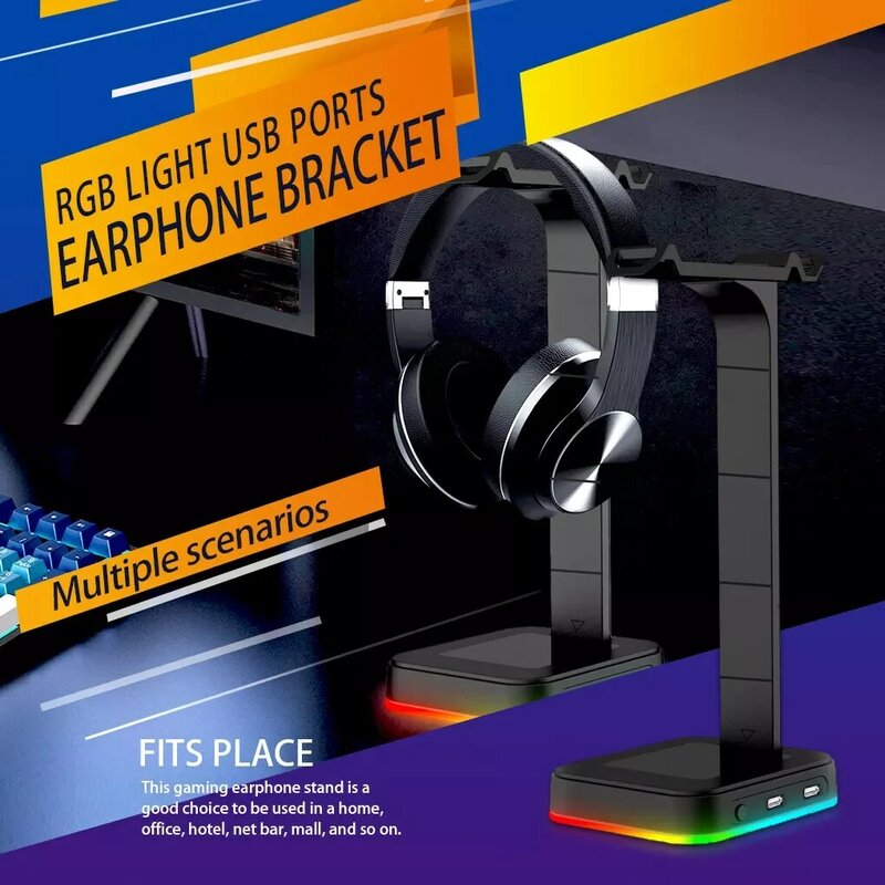 RGB Headphone Stand Over-ear Headset Desk Bracket Earphone Holder Display Shelf USB Support Gamer Gaming PC Accessories