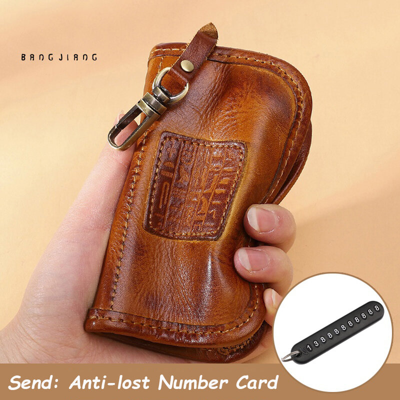 Handmade Key Holder Men's Genuine Leather Large Capacity Waist Hanging Car Key Case Card Case Household Key Case Key Case