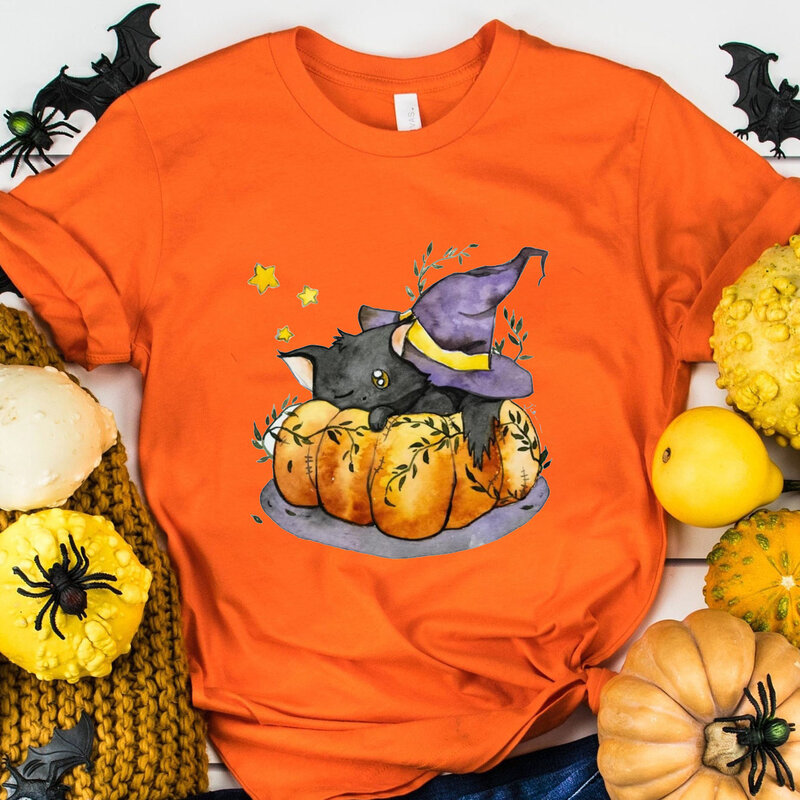 Футболка с коротким рукавом для Хэллоуина, с изображением тыквы, людей, европейских и американских праздников, топ с изображением тыквы, пау...