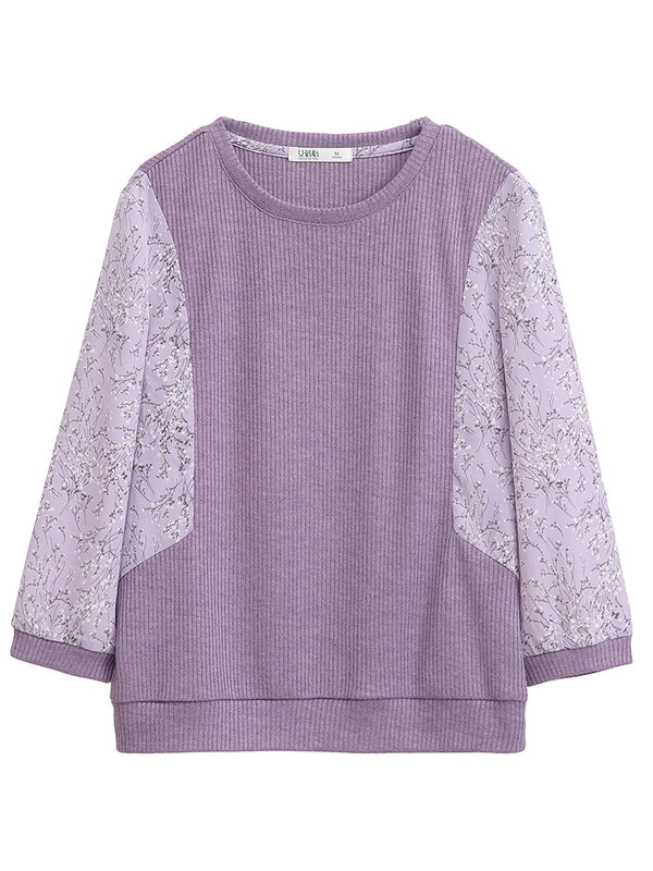 Wierzę, że wiosenny delikatny damski sweter Office Lady z kwiatowym wzorem z szyfonu Patchwork koszulka z dzianiny odzież damska 2221014262