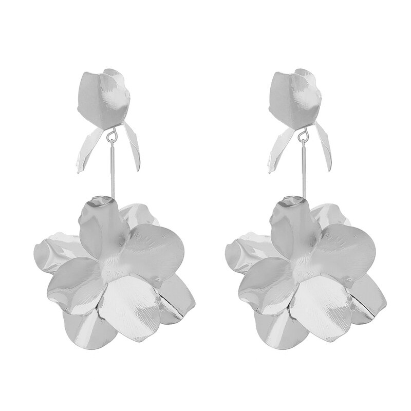 Fashion Court Retro Multi-Layer Alloy Flower Earrings Female Exaggerated Metal Earrings Trend New