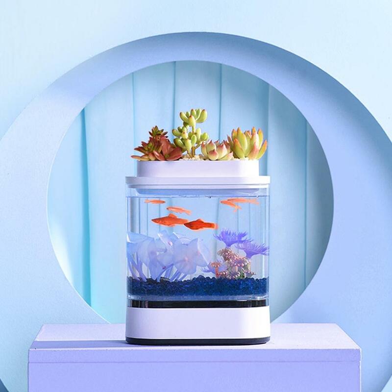 Youpin geometria Mini Lazy Fish Tank USB ładowanie samoczyszczące akwarium z 7 kolorami LED z pompa tlenu filtr domowe akwarium