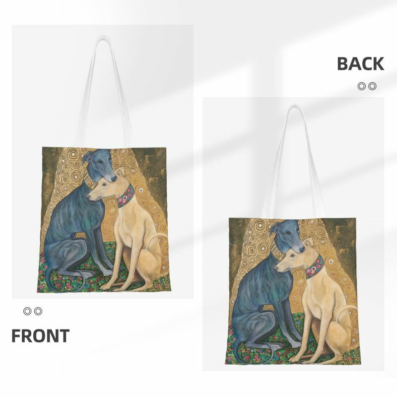 حقيبة كتف للتسوق من غوستاف كليمت الكلب السلوقي فن البقالة للنساء ، حقائب كتف للتسوق من القماش الكتاني للكلب