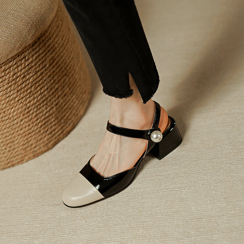 2022 novo verão sandálias femininas 22-24.5cm couro superior completo simples grosso calcanhar quadrado toe sandálias sapatos para mulher