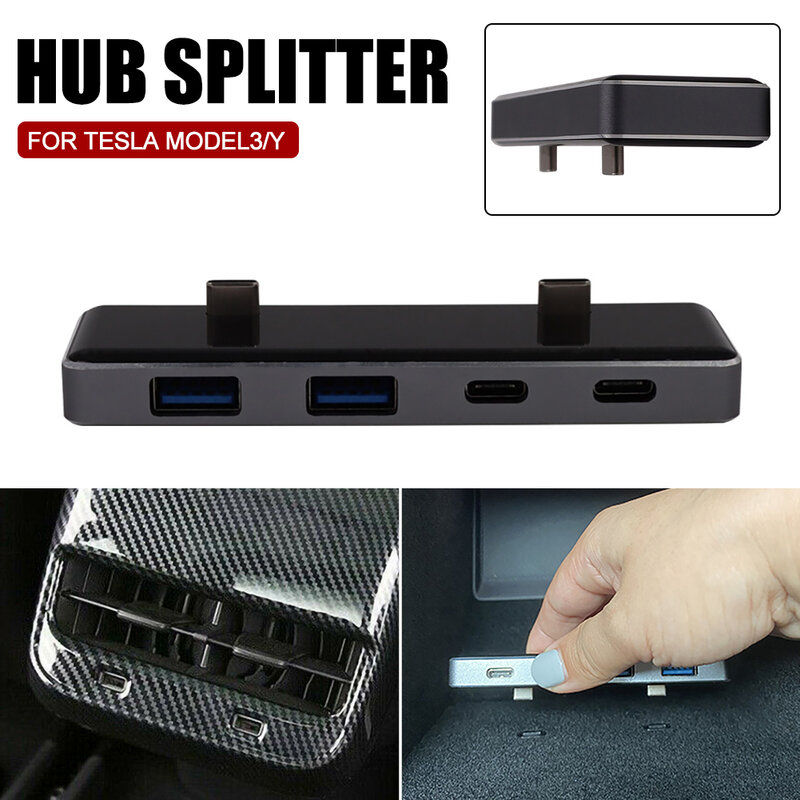 테슬라 차량용 USB 확장기, 인테리어 USB 허브, 자동차 액세서리, 4포트 USB 어댑터 분배기, 모델 Y, 모델 3 2021용, 5V, 3A 충전기
