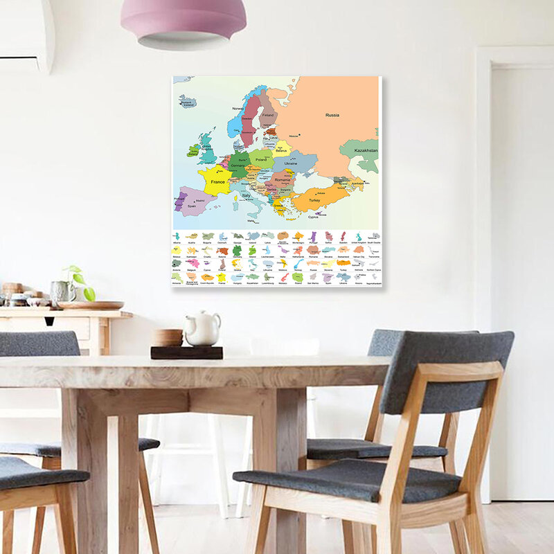Mapa político da europa, 90*90cm, tecido, pintura em lona, impressão em vinil, pôster de parede, decoração para sala de aula, material escolar
