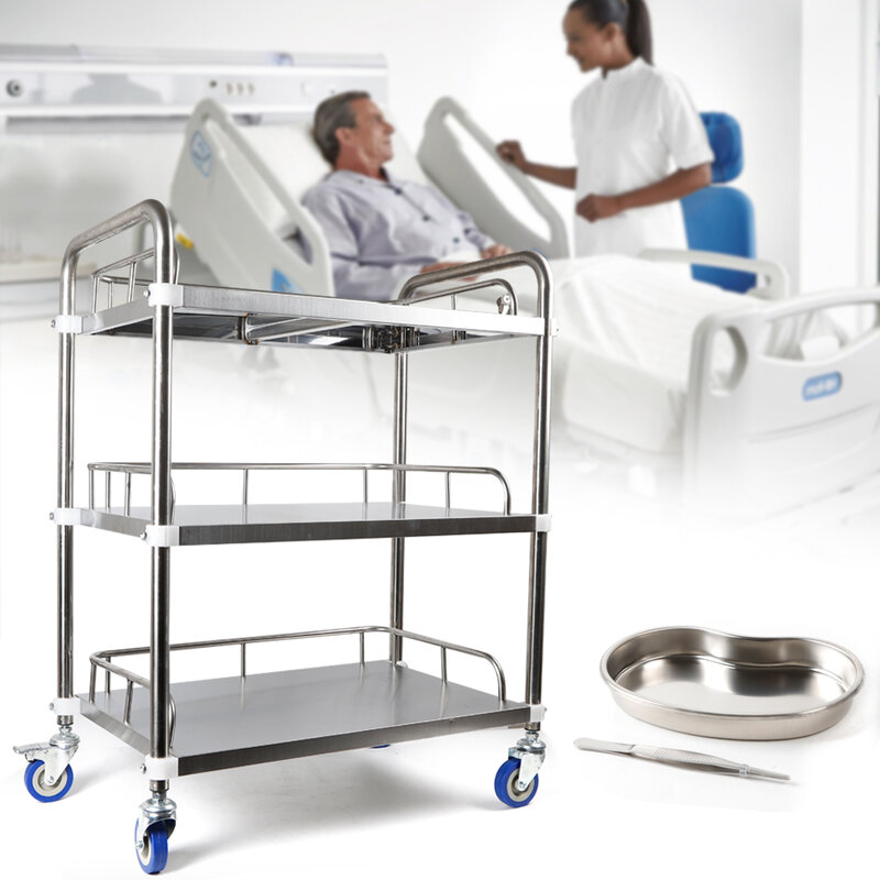 Laboratorium medyczne szpitalny trzywarstwowy wózek ze stali nierdzewnej klinika stomatologiczna wózek do podawania potraw z zamykanym kołem