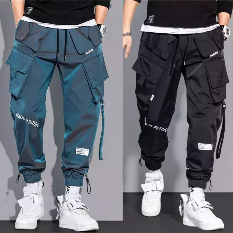 Celana Kargo Pria Celana Multi Saku Hip Hop Fashion Celana Olahraga Solid Streetwear Trendi Celana Kasual Para Hombre