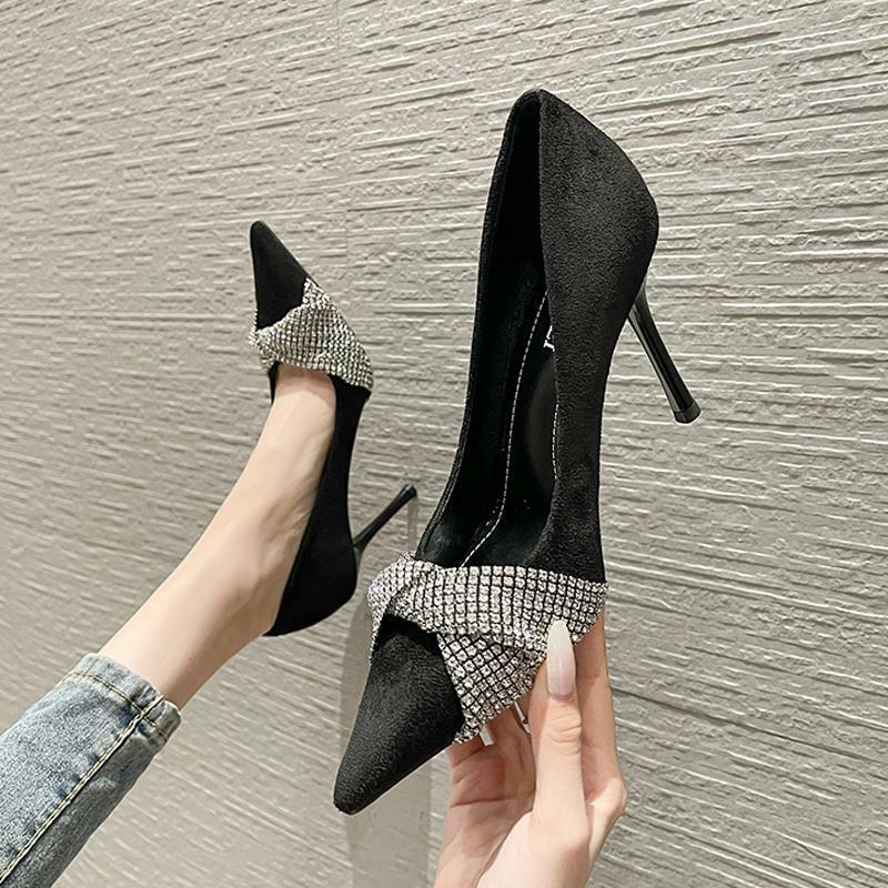 Sapatos femininos 2022 strass design sapatos de salto alto mulher bombas rasas escritório senhoras sapatos borboleta-nó zapatos mujer