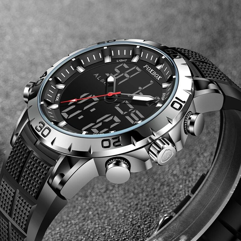 LIGE العلامة التجارية Foxbox ألياف الكربون قضية الرياضة رجالي ساعات فاخرة كوارتز ساعة اليد للرجال العسكرية مقاوم للماء ساعة رقمية