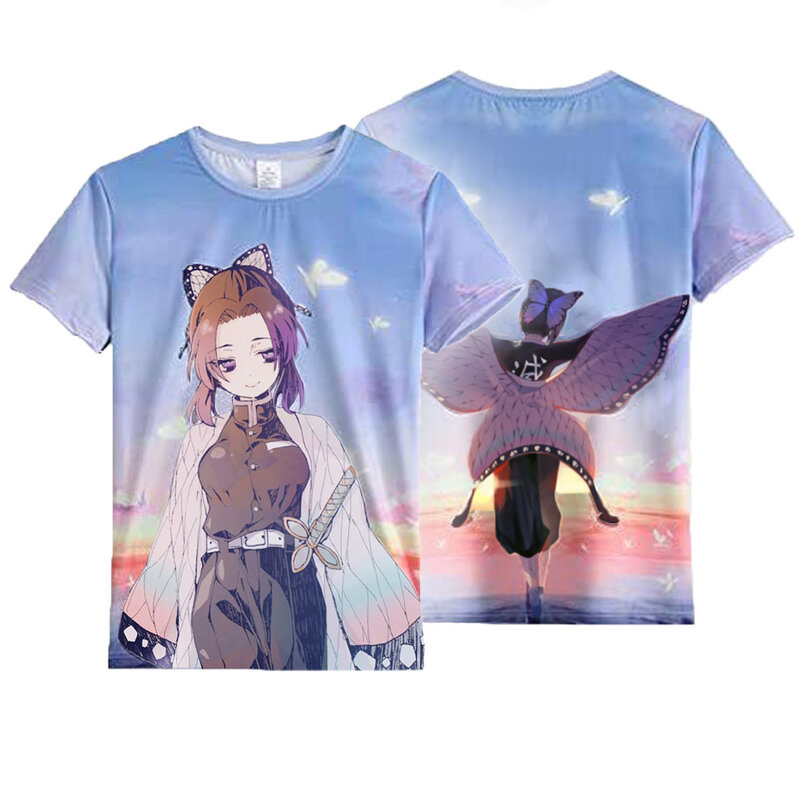 Camiseta de Anime Demon Slayer para niños y niñas, camisa de Anime 3D de Kochou Shinobu, informal, ropa Unisex, Tops de gran tamaño
