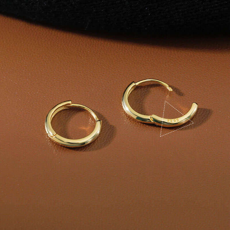ANENJERY Silver Color 1 Pair Minimalist Huggie Hoop Earrings For Women Tiny Round Earrings 6mm/8mm/10mm/12mm/15mm