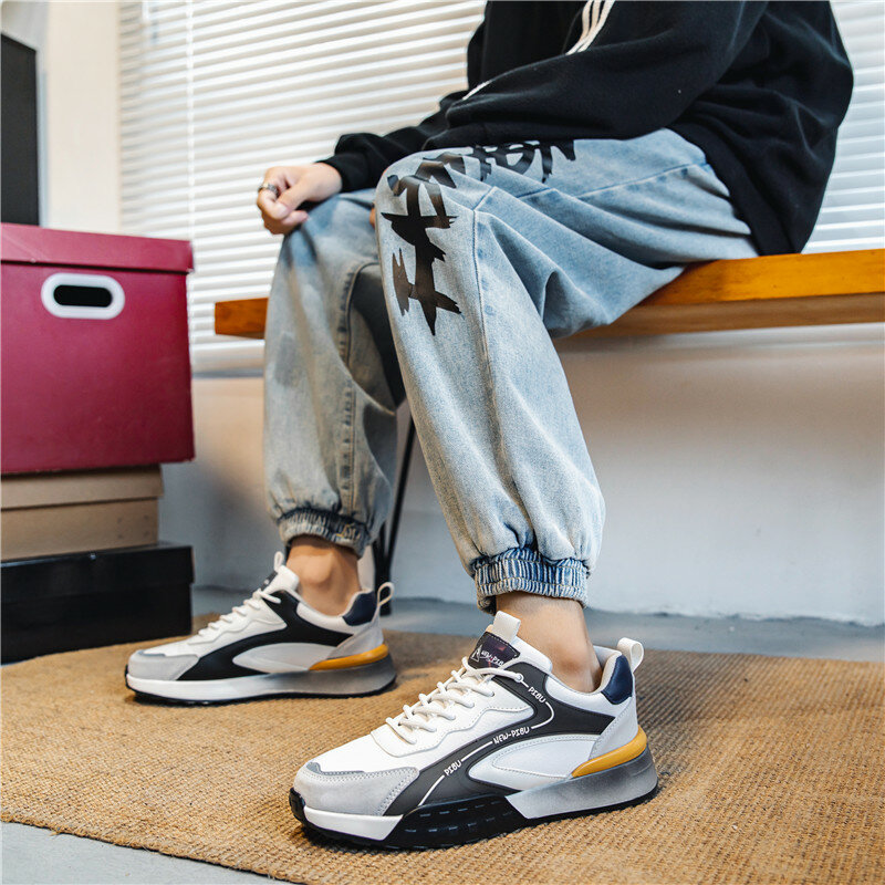 Korean Summer Retro Platform Men Casual Board Shoes Cushioning Street Style Mesh Running Sport Sneakers for Men