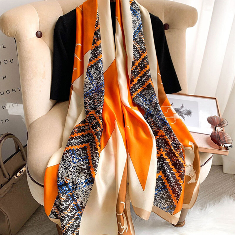 Bufanda de seda de diseño de marca para mujer, pañuelo largo para el cuello, Pashmina, Hijab de lujo, invierno, 2022