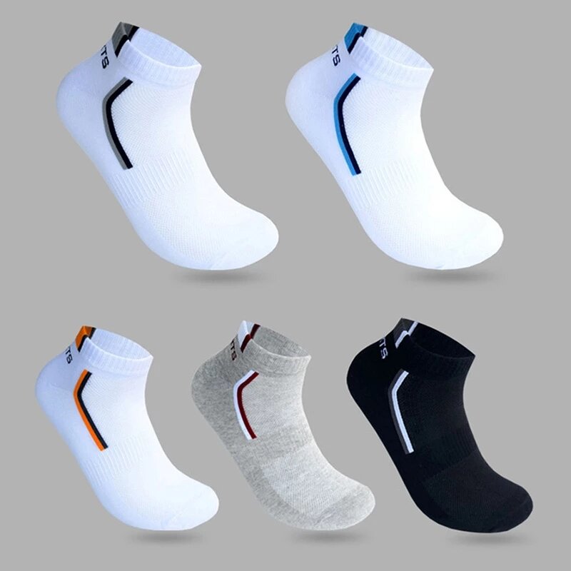 Calcetines deportivos transpirables para hombre, medias tobilleras de algodón, informales, de tubo medio, absorbentes de sudor, para otoño e invierno, 5 pares