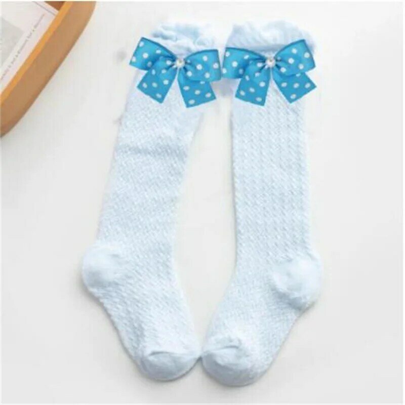 Детские носки с бантом для девочек летние сетчатые носки хлопковые носки в клетку для малышей Гольфы принцессы для девочек 1 пара/2 предмета