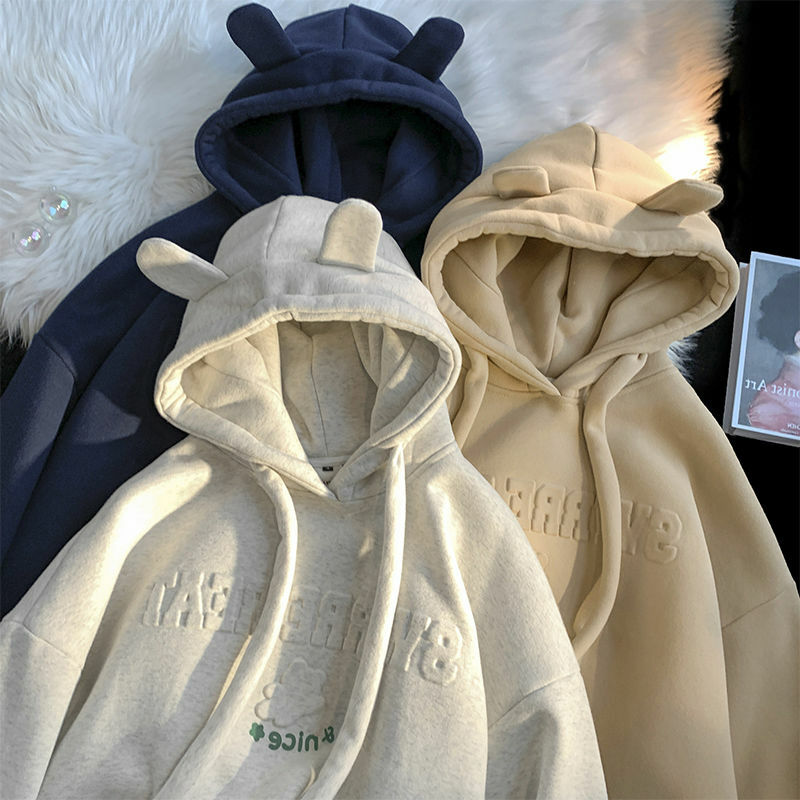 Suéter japonés Kawaii con orejas de oso para mujer, sudadera holgada con capucha de animación, chaqueta punk grande, ropa Y2K, 2022