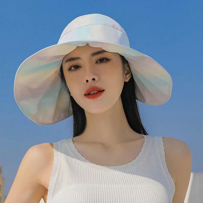 Women Sun Hat Rainbow Color UV Protection Face Protections Sweet Breathable Sunscreen Wide Brim Beach Hat for Summer