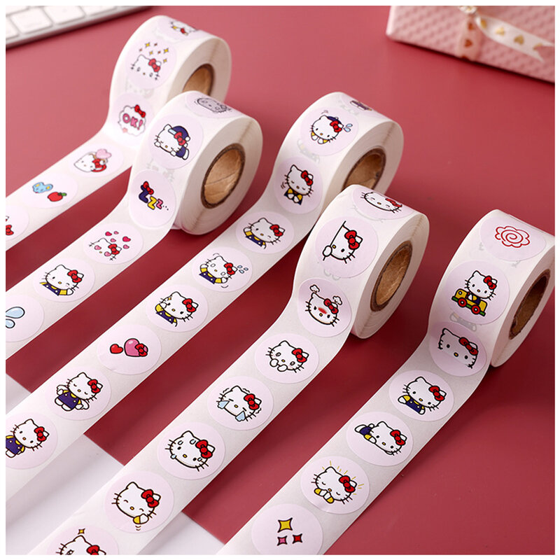 Stiker kartun Hello Kitty Kuromi lucu anak-anak 500Pcs stiker bayi stiker rol hadiah kecil inspirasional taman kanak-kanak
