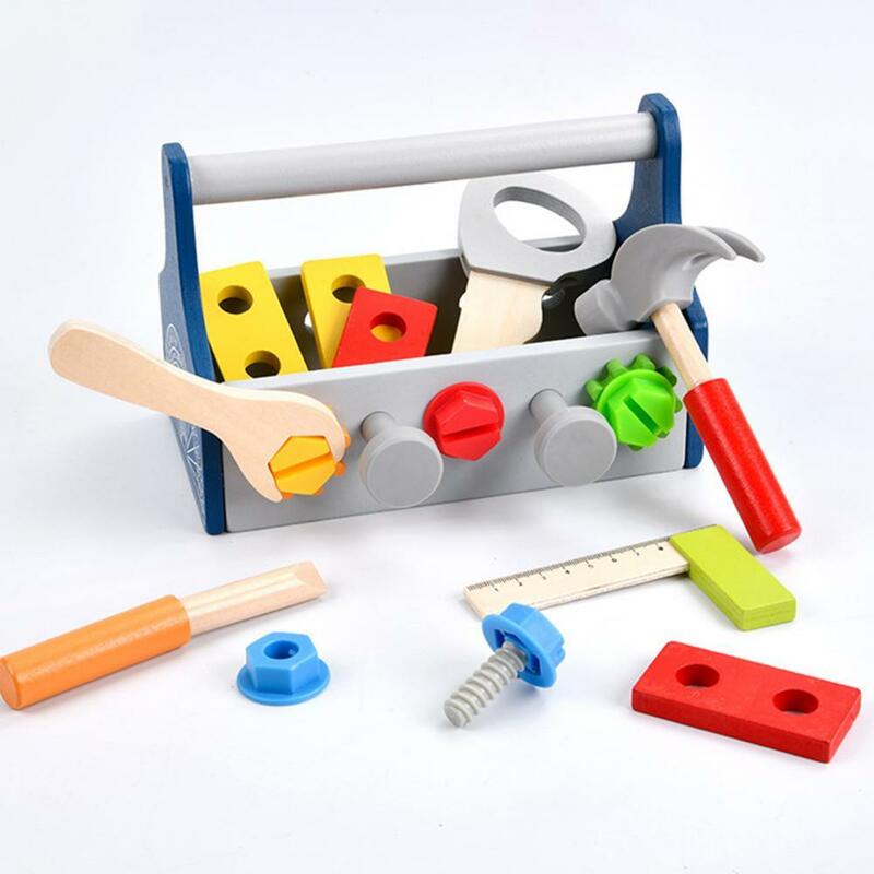 1 zestaw śmieszne przenośne bez zadziorów do odgrywania ról śruby narzędzia  zabawki do przedszkola śruby narzędzia zabawki drewniane skrzynka  narzędziowa / Udawaj, że bawisz się