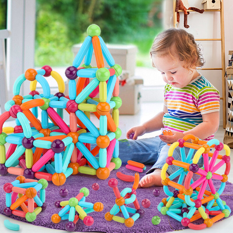Juego de bloques de construcción magnéticos Montessori para niños, palos magnéticos de montaje, juguetes educativos, regalo de Navidad, 8/182 piezas