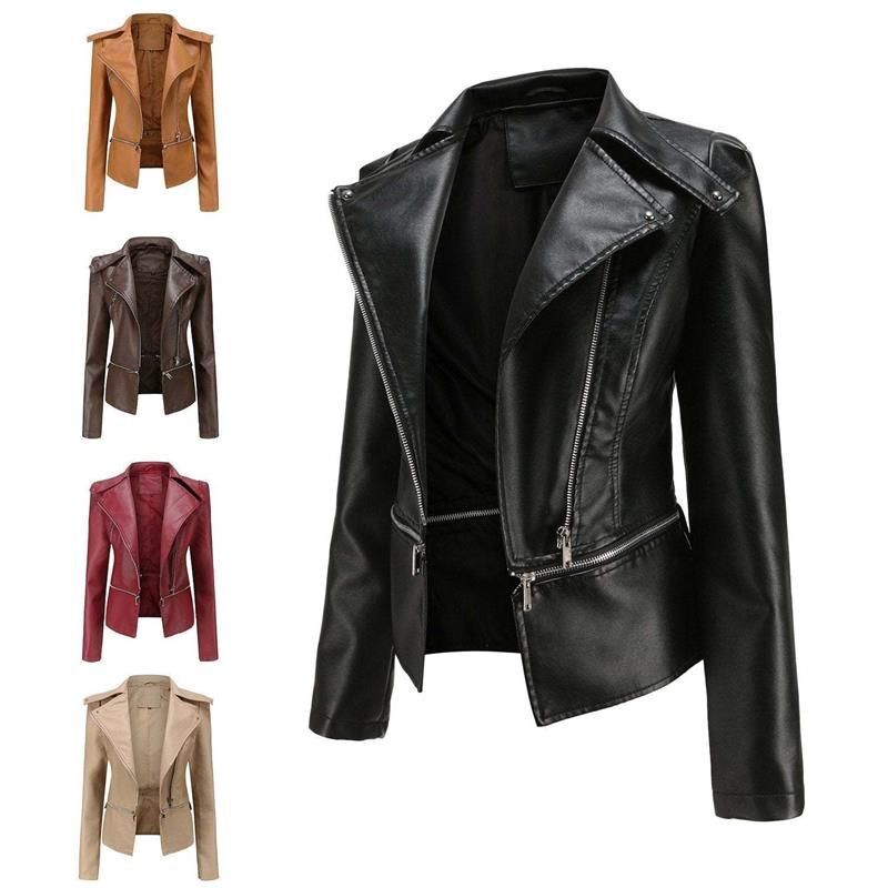 Gothic Soft Leather Women Autumn Jacket Black Moto Jacket Zippers Long Sleeve Female PU Faux Bblack Leather Jacket Plus Size 4xl