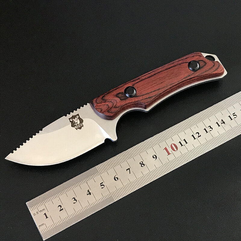 سكين Liome 15017 للتخييم والصيد شفرة ثابتة سكين خشبي مقبض الصيد مستقيم السكاكين EDC أداة الدفاع الأمني