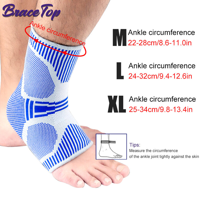 BraceTop-tobillera de compresión transpirable para recuperación de lesiones, manga de soporte elástica para el dolor articular del pie, calcetín deportivo para Fitness, 1 par