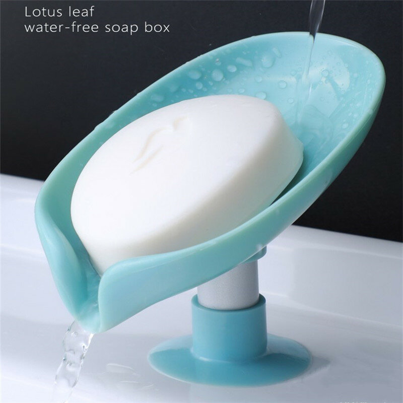 Leaf Shape Soap Box Drain Soap Holder Box Bathroom Shower Soap Holder sponge Storage Tray Creative Sucker Water-free Storage Box
