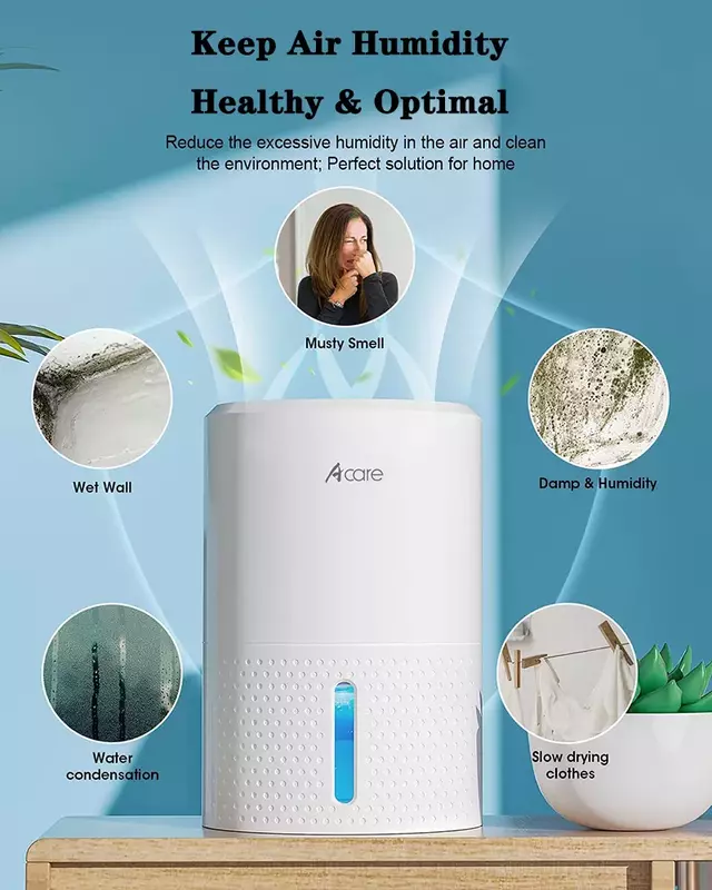Acare desumidificador umidade absorventes secador de ar com 900ml tanque água silencioso desumidificador ar para casa porão banheiro guarda-roupa