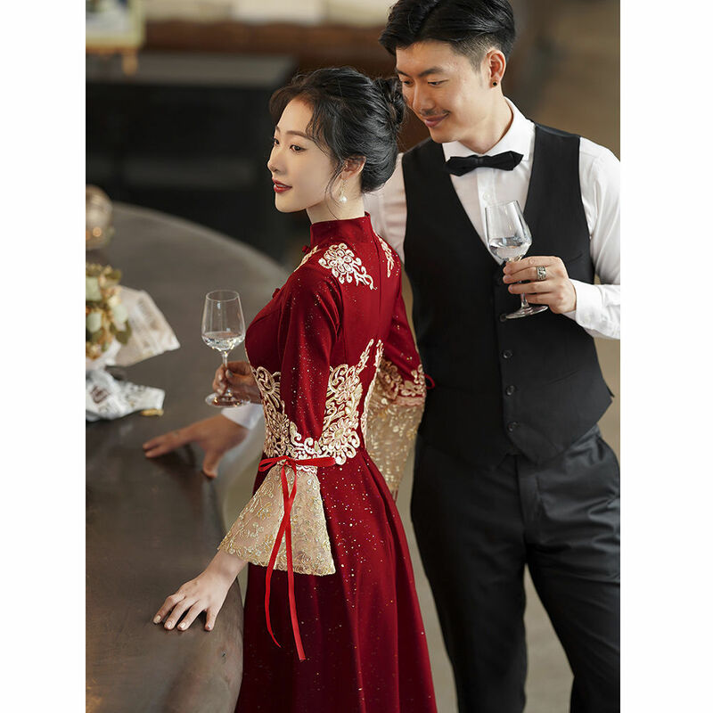 Robe de mariée Xiuhe de Style chinois, jupe Cheongsam pour Banquet/mariage/fiançailles pour femmes en été/printemps 2022