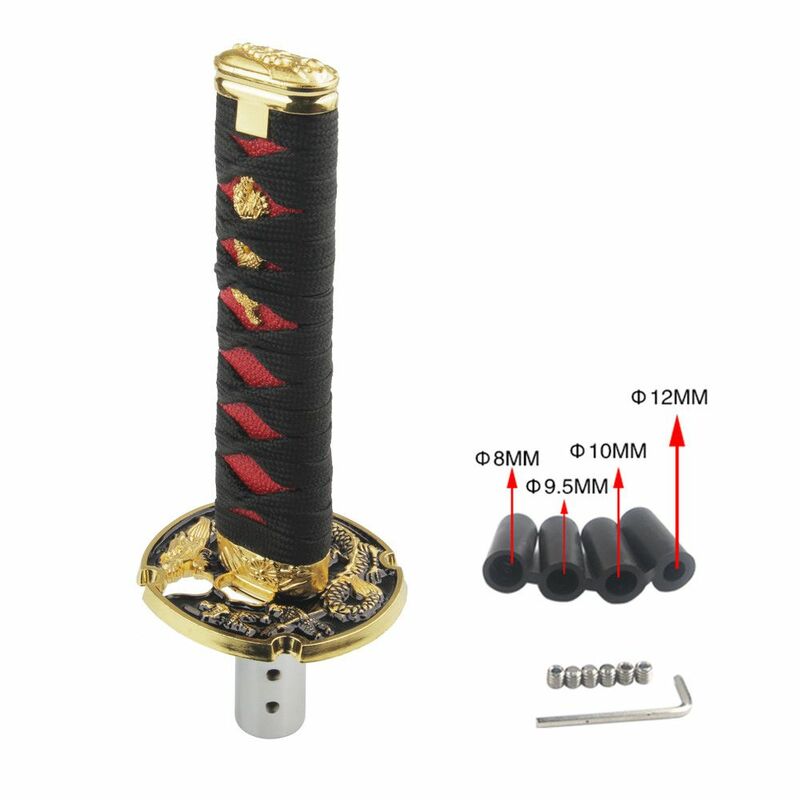 Uniwersalny JDM gałka zmiany biegów w kształcie miecza samurajskiego 100mm/150mm/200mm Katana dźwignia zmiany biegów z 4 adapterami i klucz + 6 śruby (3 kolory)