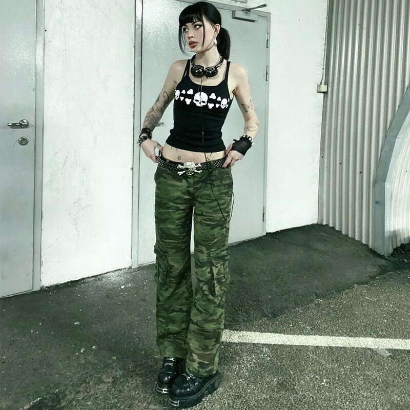 Emo Girl-Top corto informal Y2k, ropa gótica con estampado de calavera Grunge, camiseta de manga corta de los años 90, ropa de calle Punk Vintage, camiseta Sexy ajustada para bebé