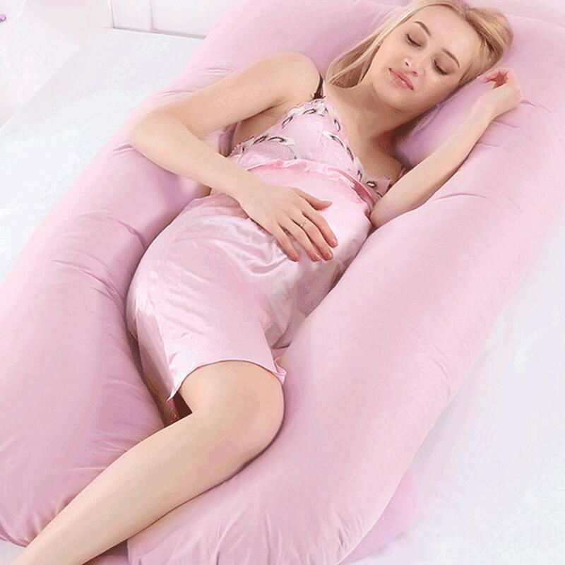 Grand Coussin maternel en forme de U pour femme enceinte, Housse de Coussin amovible en coton, confortable, pour dormir sur le côté, taie d'oreiller, literie en U